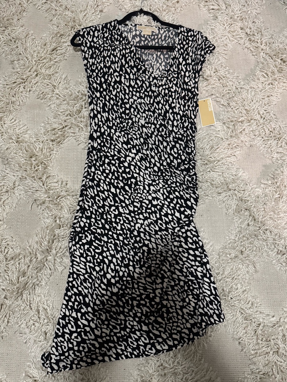 NEW Michael Kors Black & White Animal-Print Fitted Dress